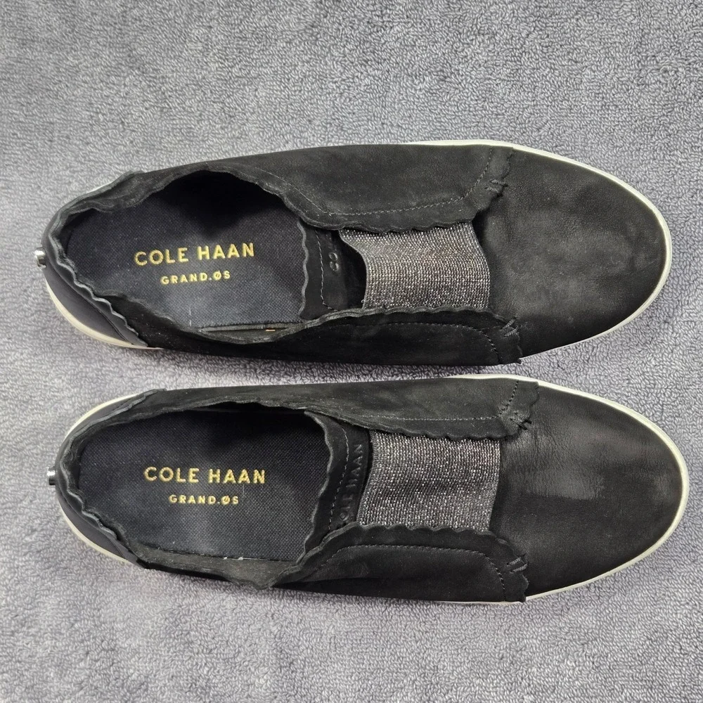 Cole Haan Grand‎ Crosscourt Scallop Sneakers Womens 7B Black Leather W17782